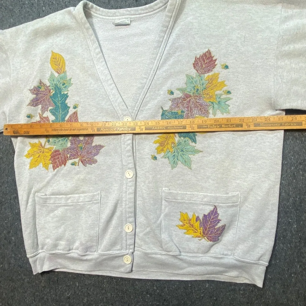 Active Wear‎ Sweatshirt Cardigan L Womens Gray Vintage Fall Leaf Graphic Pockets - Picture 10 of 11